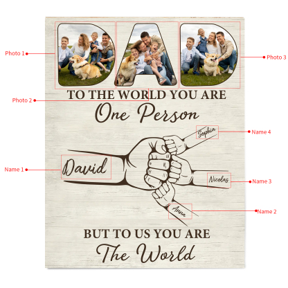 4 Names - Personalised Photos Fist Bump Home Wood Panel Painting Decorations Father's Day Gift for Dad