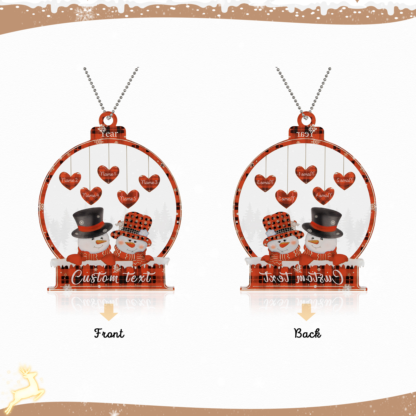 5 Names-Personalised Family Acrylic Christmas Xmas Tree Decoration Ornament-Custom 5 Names And Text Hanging Ornament Gifts For Family