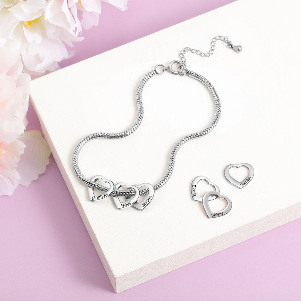 Personalised Love Anklet with 5 Heart Charms Engraved Name Anklet Gifts for Her