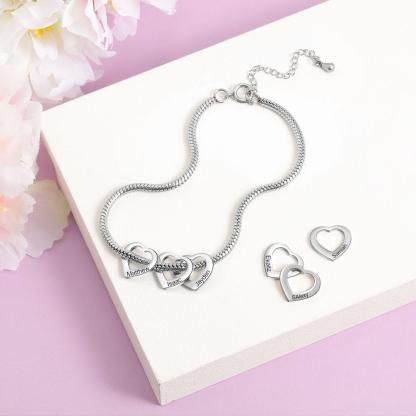Personalised Love Anklet with 5 Heart Charms Engraved Name Anklet Gifts for Her
