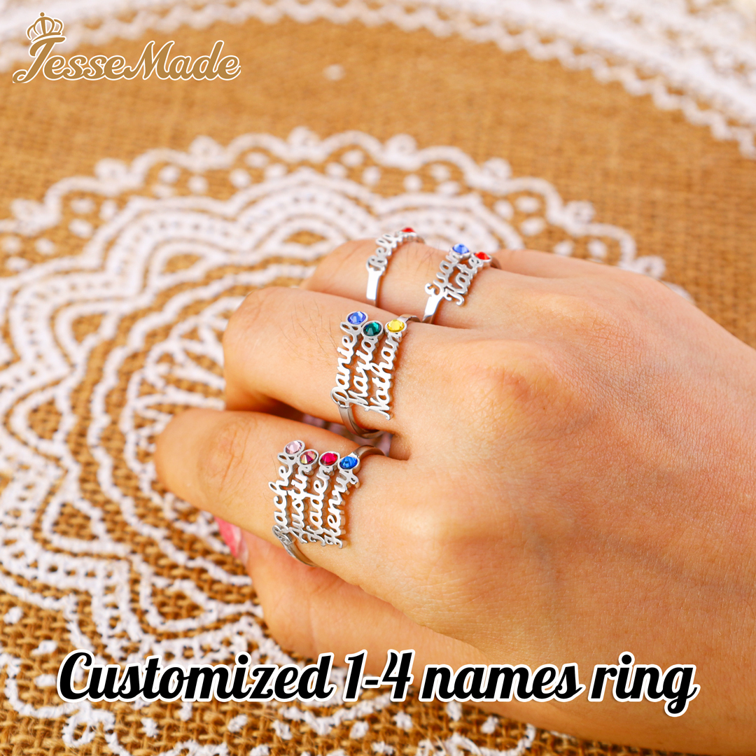 Personalised Birthstone Ring Custom 1 Name Ring Best Gift For Women