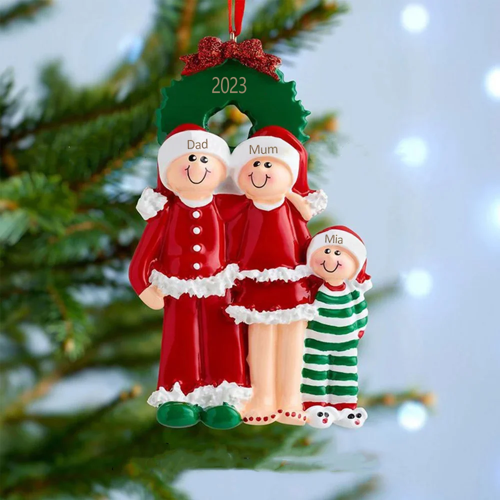 3 Names and Text-Family Pajamas Christmas Ornament Custom 3 Names Hanging Ornament Gifts For Family