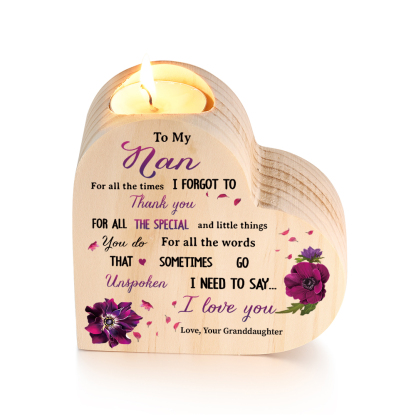 To My Nan Violet Flower Candlesticks-I Need To Say I Love You-Heart Wooden Candle Holder from Granddaughter