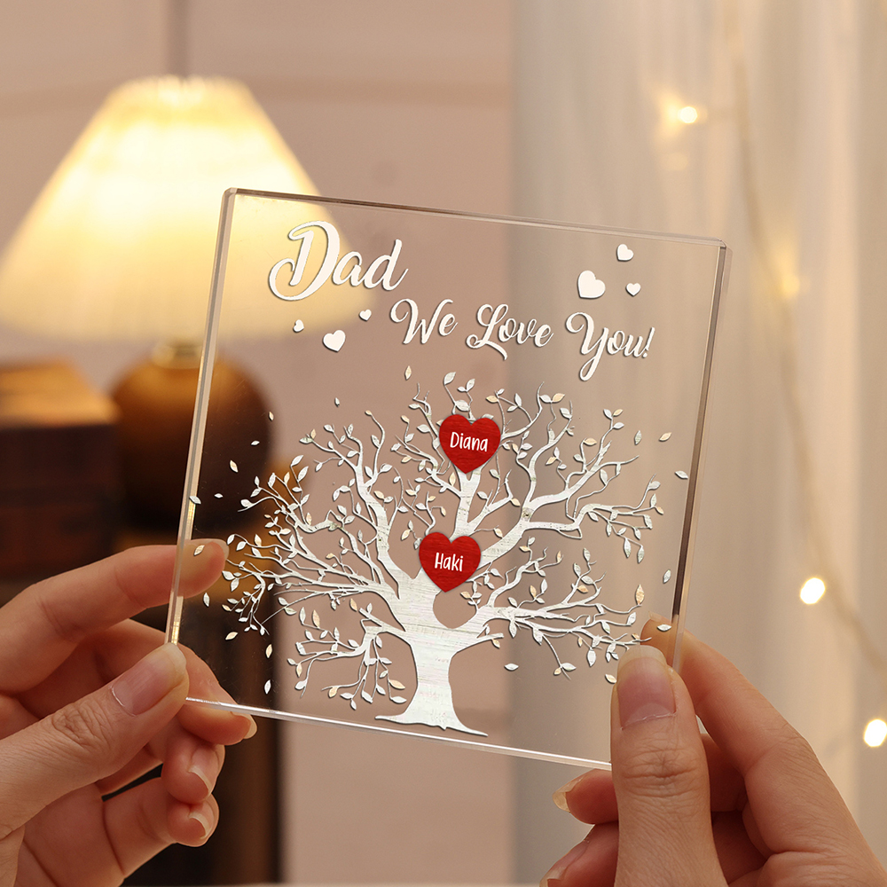 2 Names-Personalised Acrylic Family Tree Keepsake-Custom Text and Names-Acrylic Plaque Home Decoration Gift for Dad/Grandad