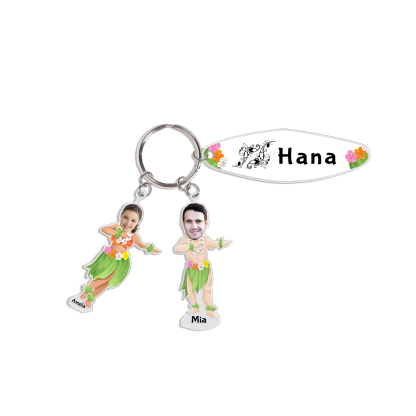 2 Names - Personalised Hawaiian Style Keyring With 2 Photo,2 Name and Text, Gift For Family