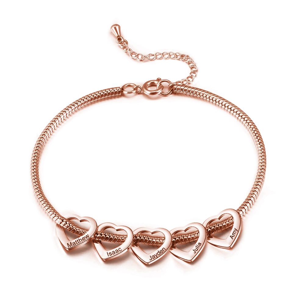 Personalized Love Anklet with 5 Heart Charms Engraved Name Anklet Gifts for Her