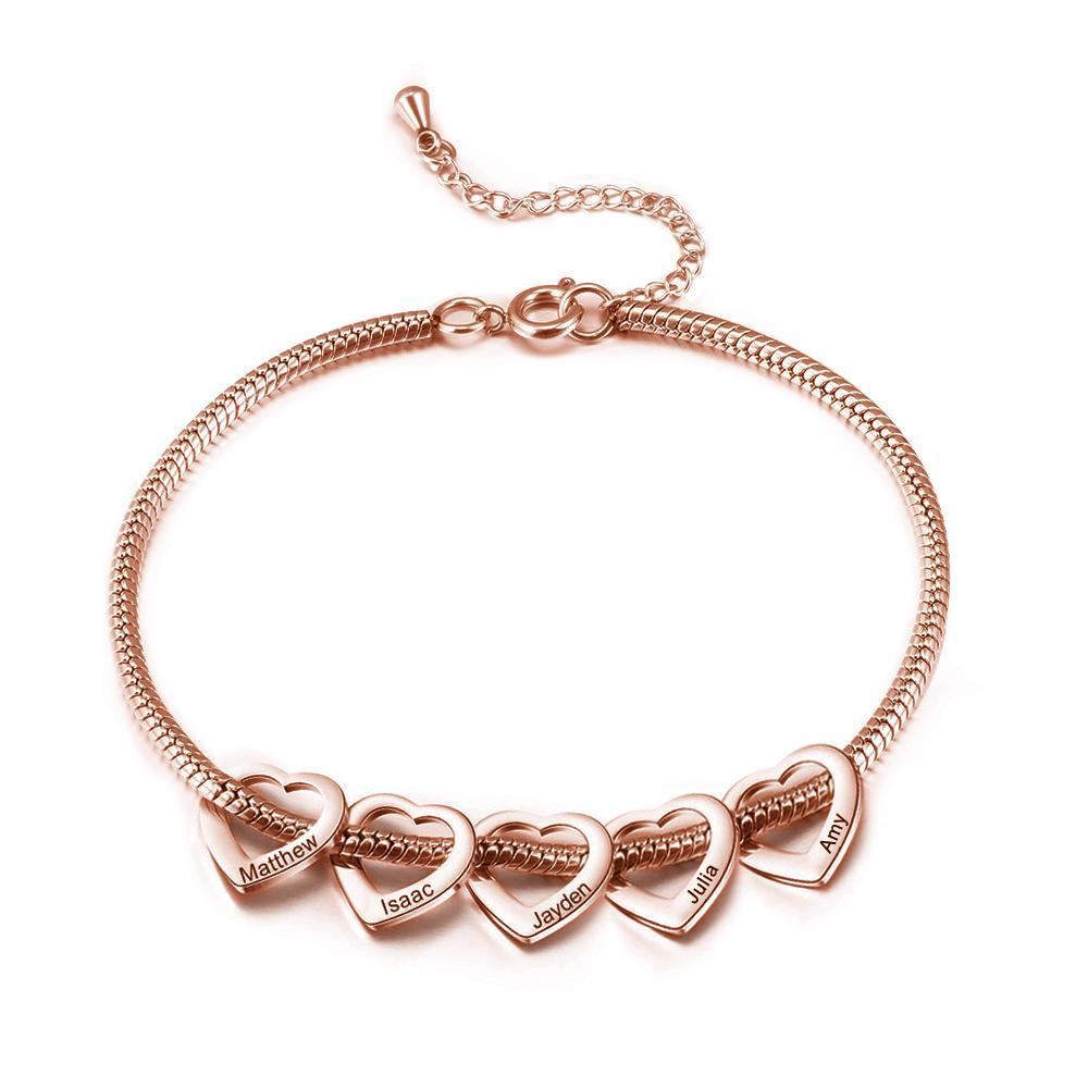 Personalised Love Anklet with 5 Heart Charms Engraved Name Anklet Gifts for Her