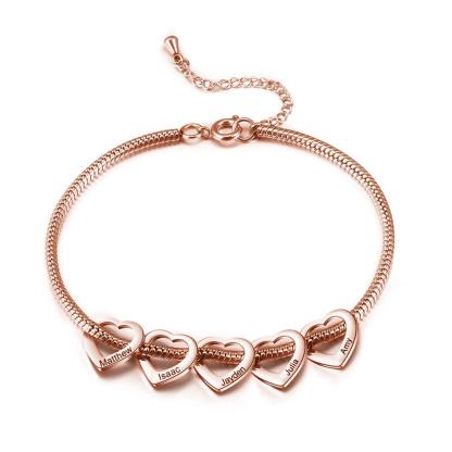 Personalised Love Anklet with 5 Heart Charms Engraved Name Anklet Gifts for Her