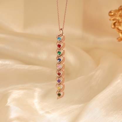 9 Names-Personalised Birthstones Necklace Set With Rose Gift Box-Custom Cascading Pendant Necklace Engraving 9 Names Gifts for Her