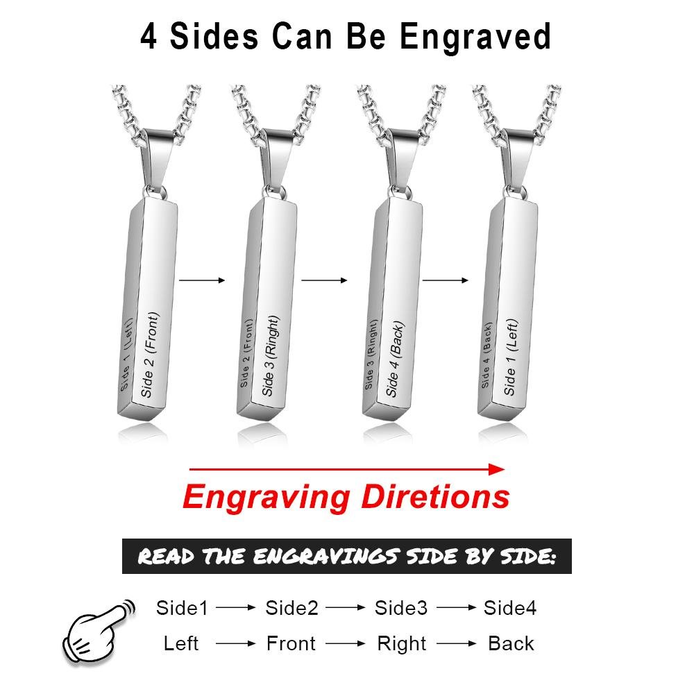 Personalised 3D Bar Necklace 4 Sides Vertical Bar Necklace For Him
