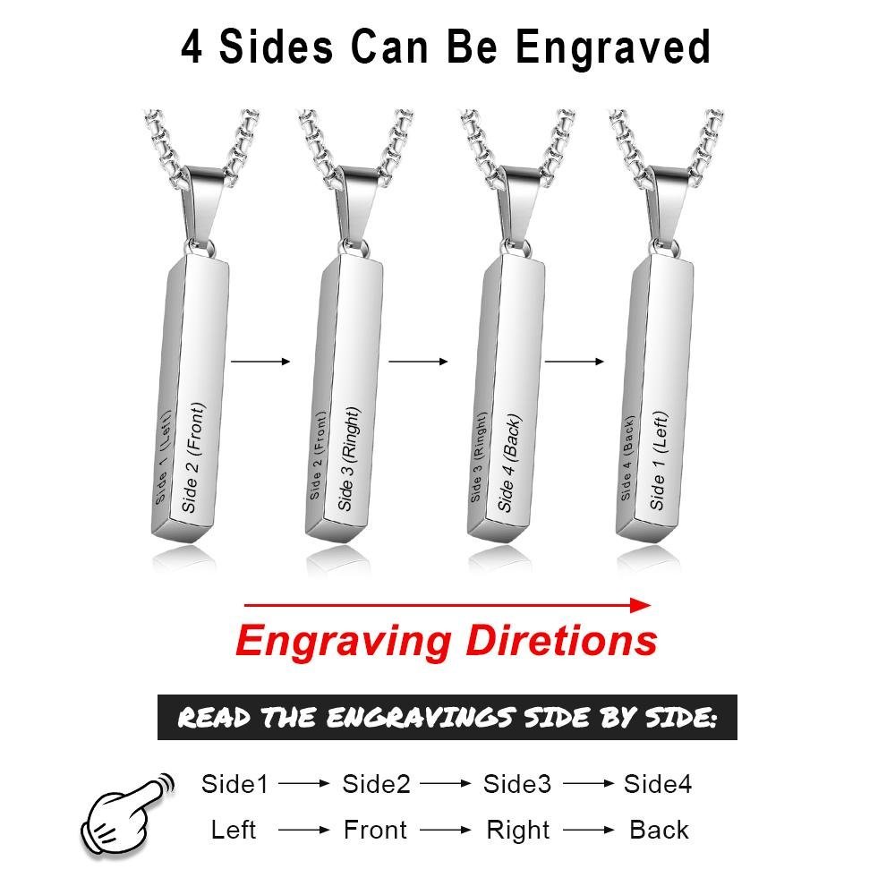 Personalised 3D Bar Necklace 4 Sides Vertical Bar Necklace For Him