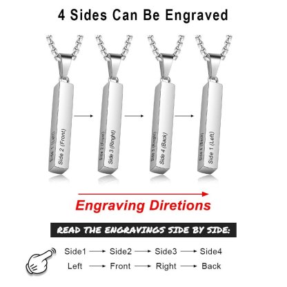 Personalised 3D Bar Necklace 4 Sides Vertical Bar Necklace For Him