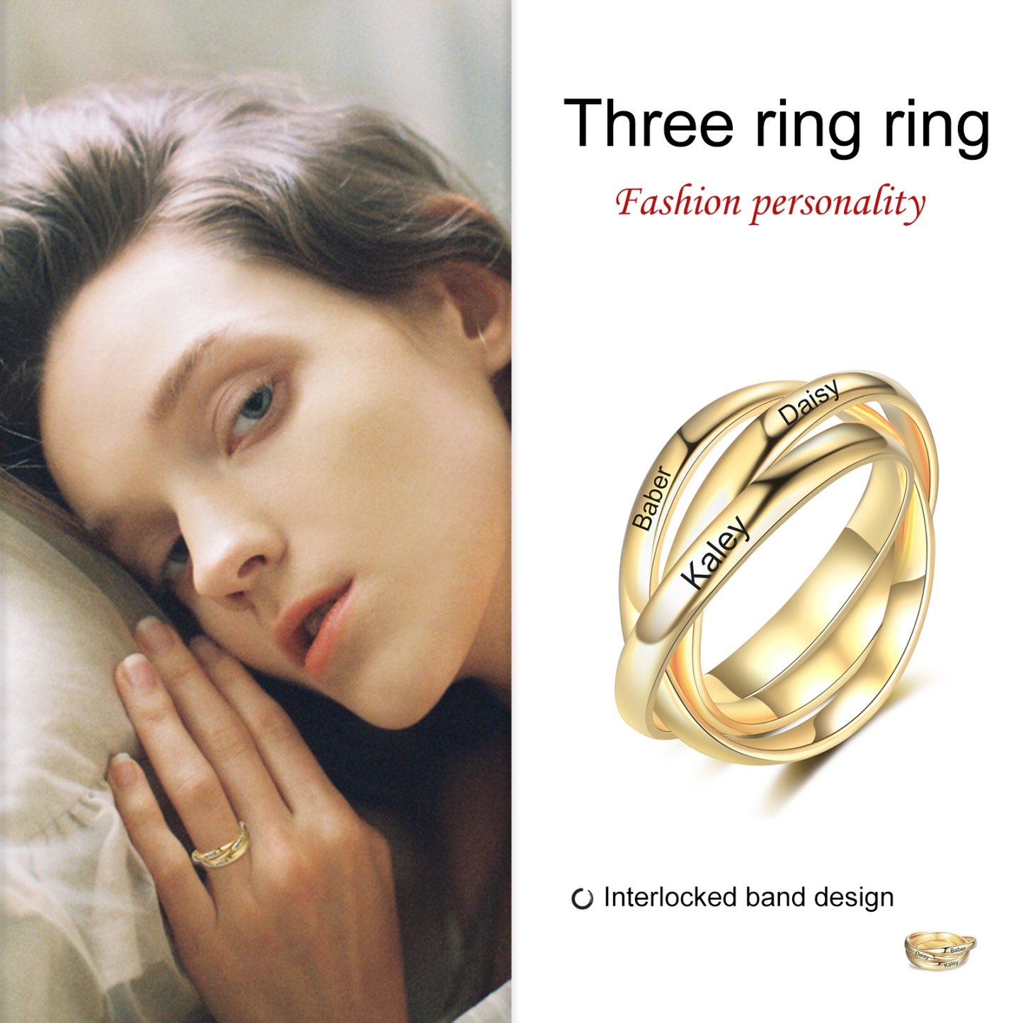 Personalised 3 Names Women's Ring