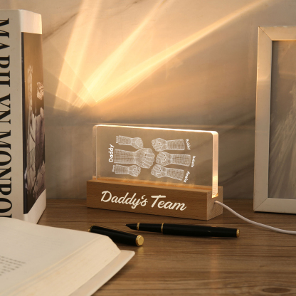 6 Names Personalised Fist Bump Pattern Night Light Custom Text LED Light Father's Day Gift for Dad