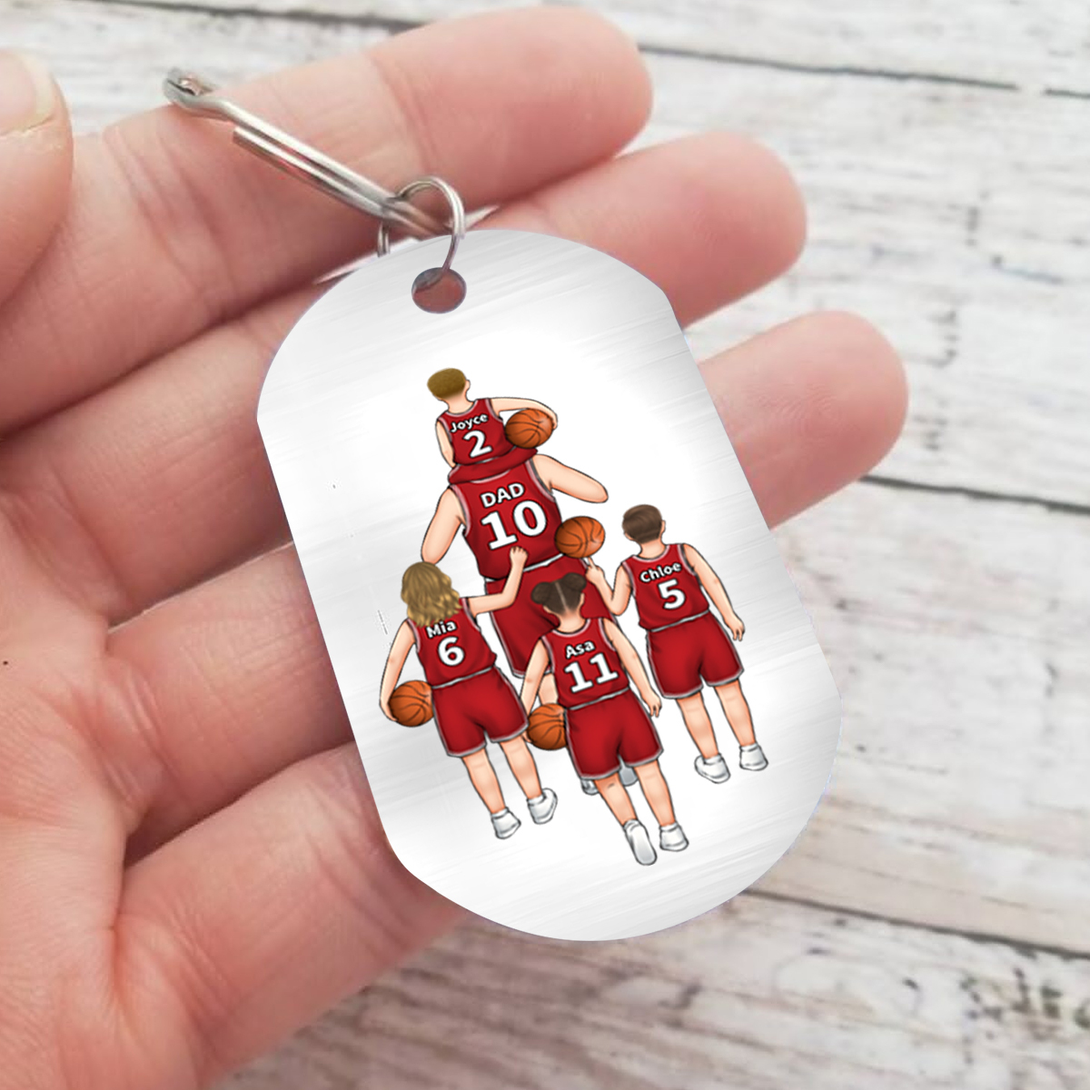 2-5 Names-Personalised Dad's Basketball Team Fist Keyring Custom Names Gift For Dad/Grandad