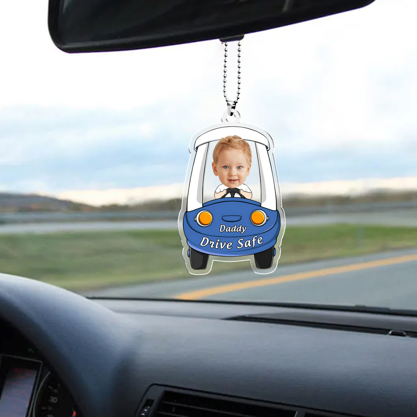 Acrylic Keyring/Decoration Personalised Photo, Name And Text Driving Pattern Pendant For Dad