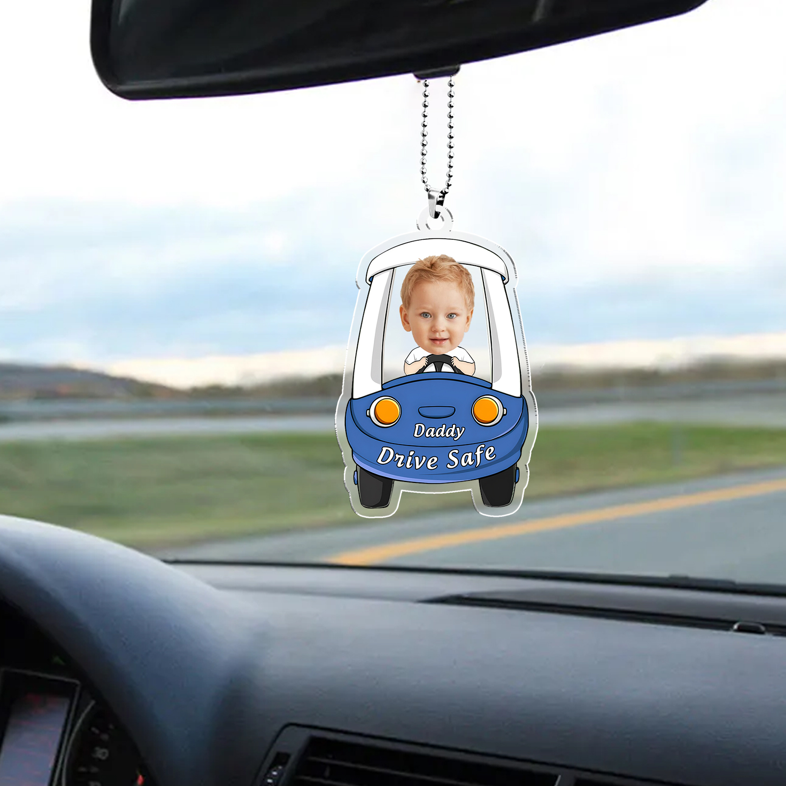 Acrylic Keyring/Decoration Personalised Photo, Name And Text Driving Pattern Pendant For Dad