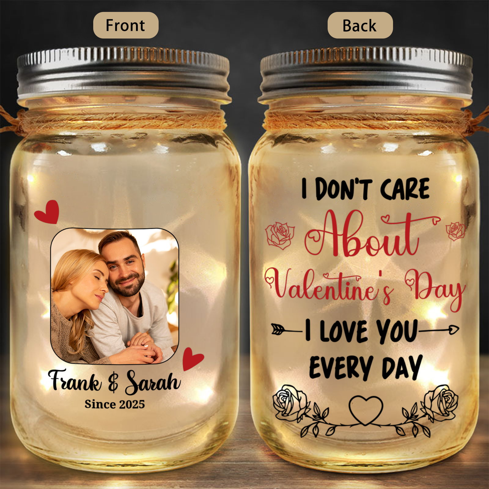 Personalised Couple Photo Solar Mason Jar