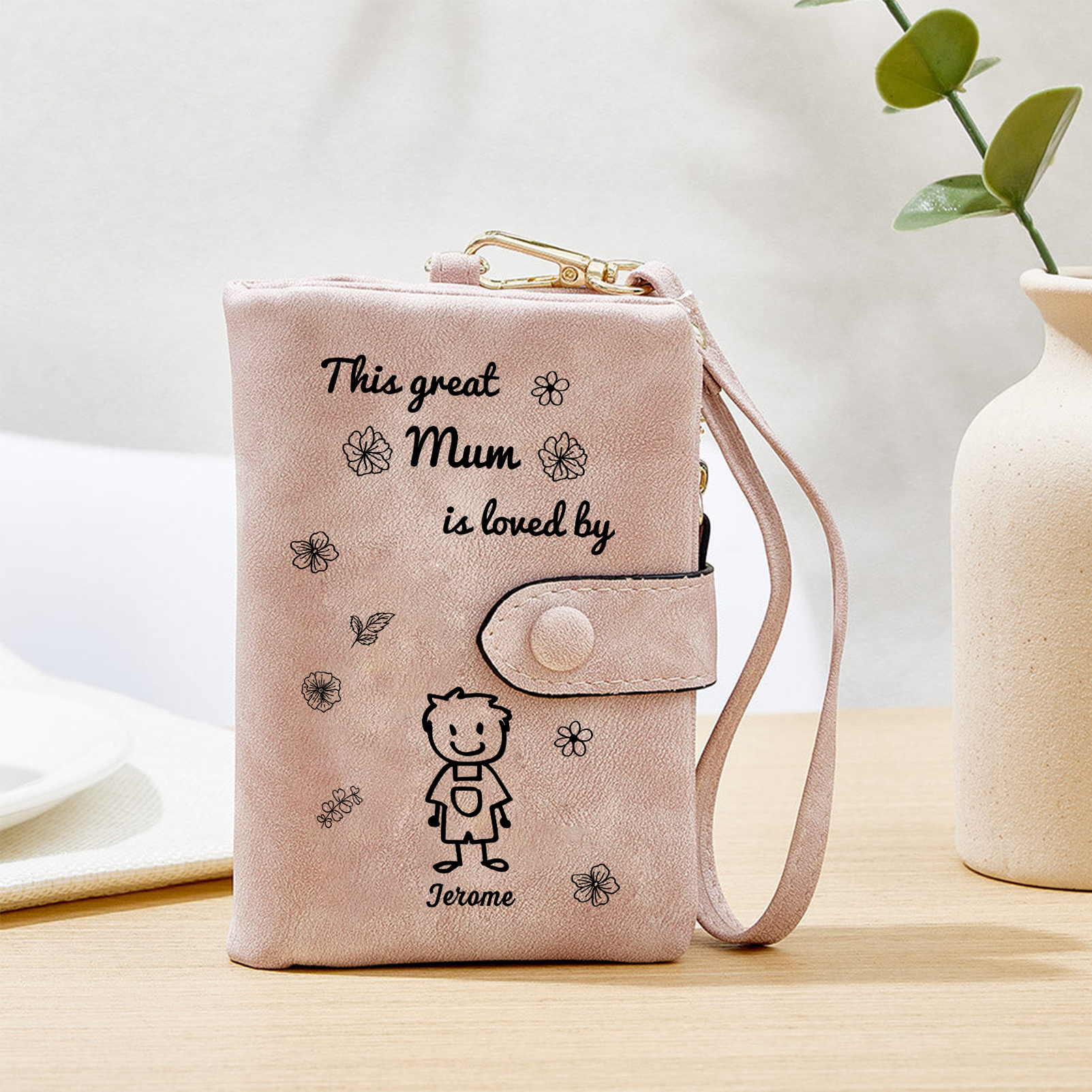 Personalised PU Pink Wallet with 1-6 Names for Mum