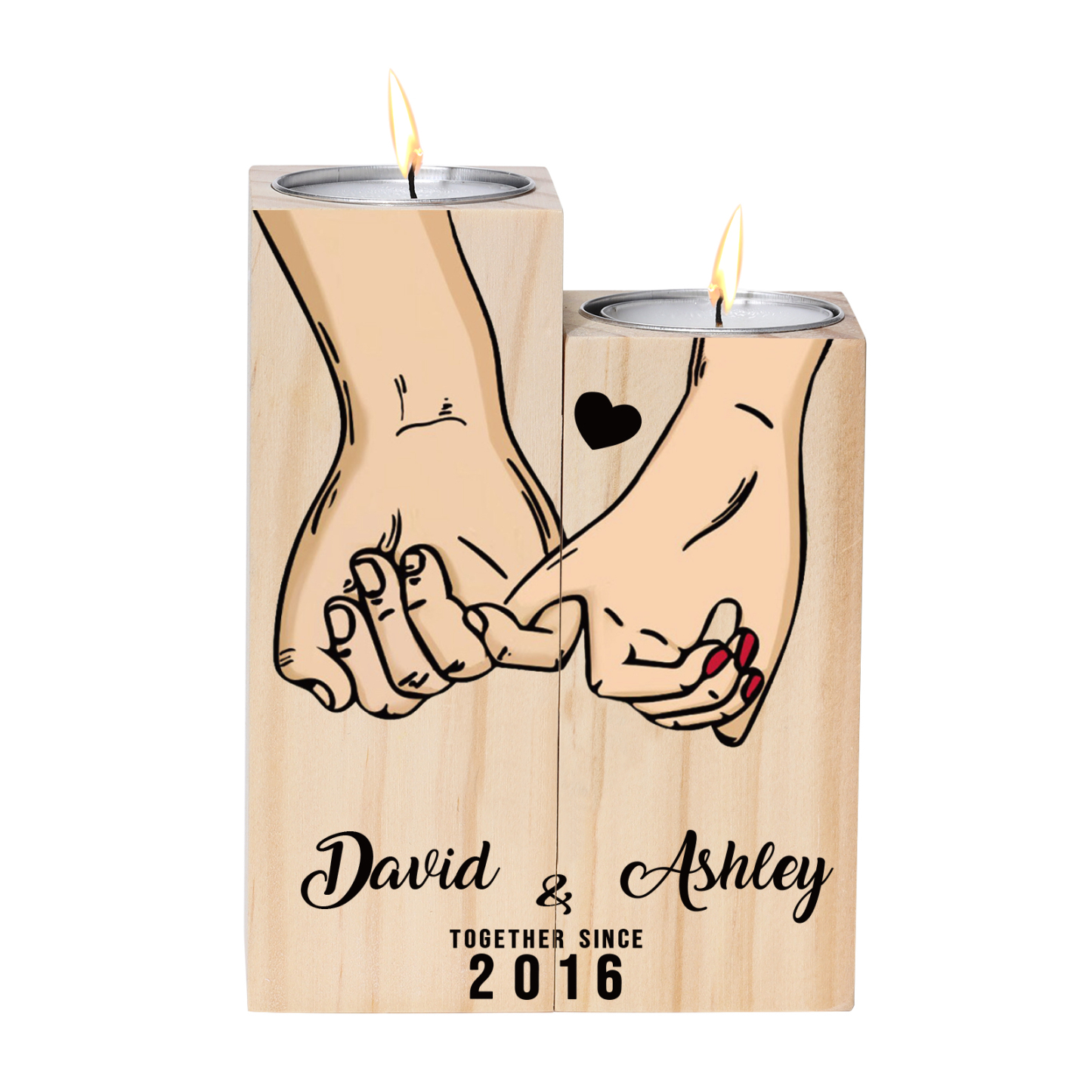 Personalised Pinky Promise Couple Candle Holder Engrave Name Wooden Candlesticks