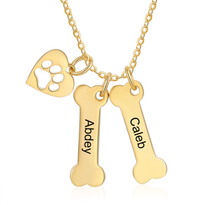2 Names - Personalised Heart and Bones Charm Pendant Necklace, Custom Name Gift for Her