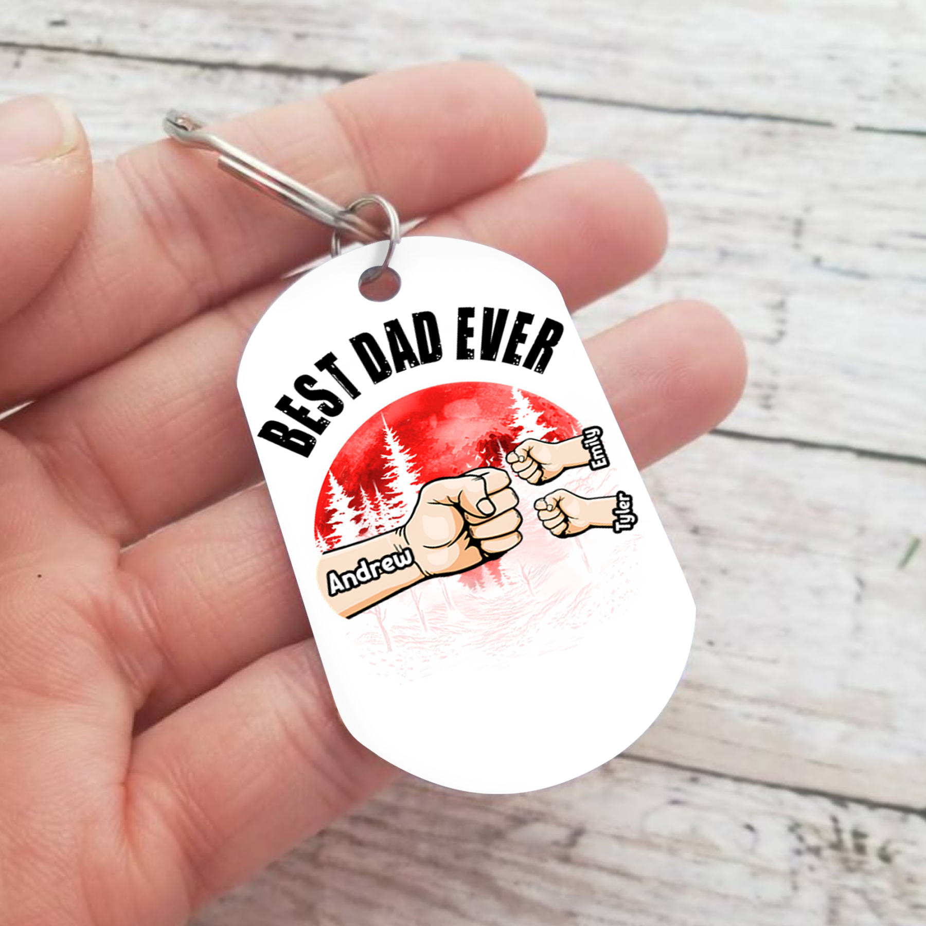3 Names - Personalised Custom Fist Bump Keyring Mangrove Style Keyring Gift for Dad