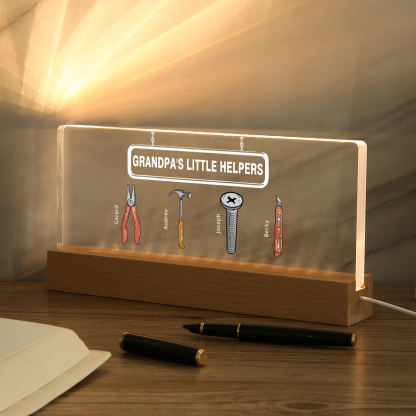 4 Names - Personalised Repair Tool Pattern Table Lamp Customized Text Father's Day Gift for Grandad/Dad