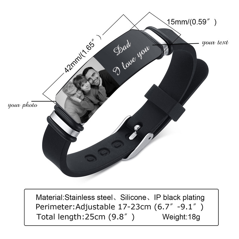 Personalised Photo Bracelet Custom ID Bar Men's Bracelet Bangle Gifts For Him