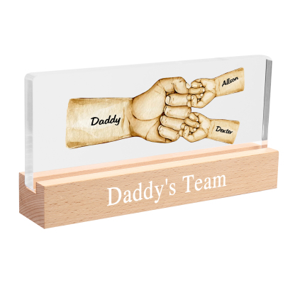 3 Names - Personalised Fist Bump Pattern Table Lamp Customized Text Father's Day Gift for Dad