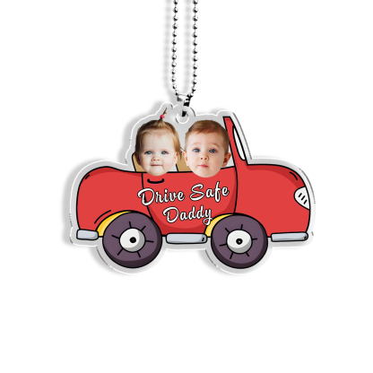 Acrylic Keyring/Decoration Personalised 2 Photos, Name And Text Driving Pattern Pendant For Dad