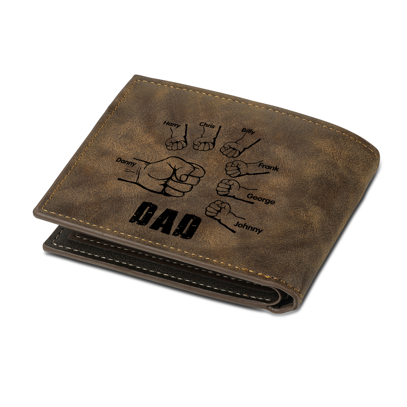 7 Names - Personalised Fist Bump Photo Custom Leather Men's  Wallet as a Father's Day Gift for Dad