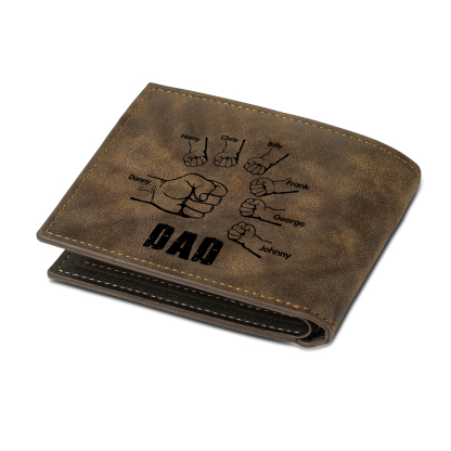 7 Names - Personalised Fist Bump Photo Custom Leather Men's  Wallet as a Father's Day Gift for Dad