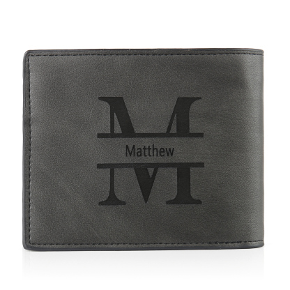Personalised Name Leather Men's Wallet With Card Slot Engraved Letter And Photo Gift For Father's Day