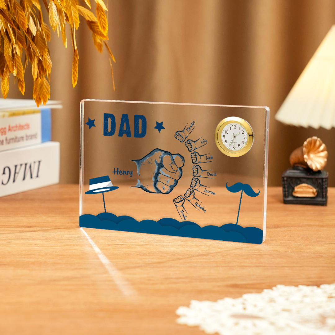 8 Names - Personalised Fist Bump Custom Name Acrylic Clock Ornament Father's Day Gift for Dad