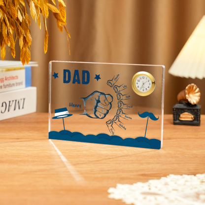 8 Names - Personalised Fist Bump Custom Name Acrylic Clock Ornament Father's Day Gift for Dad