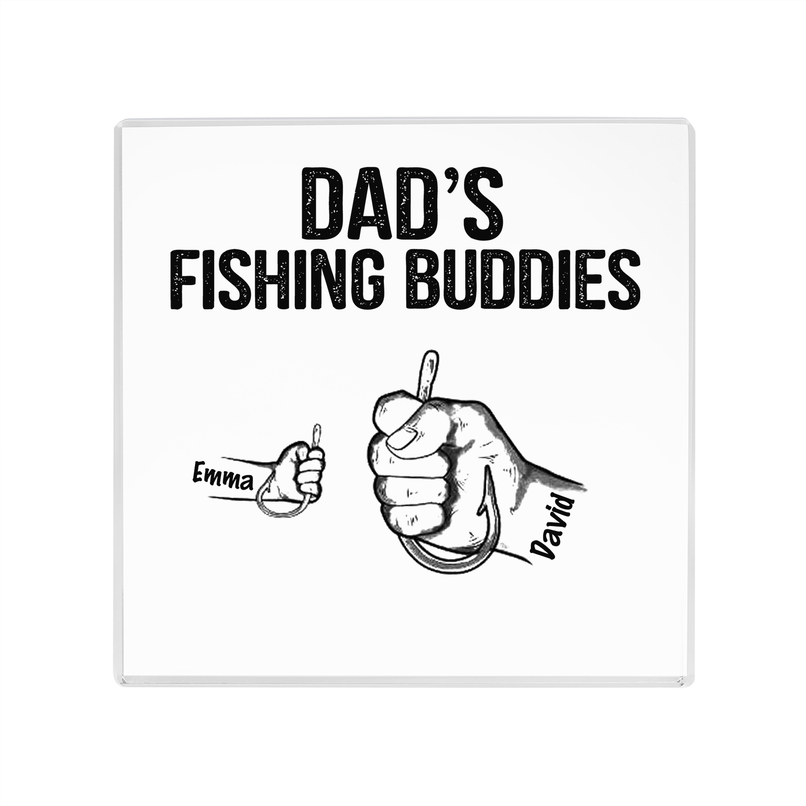 2 Names - Personalised Fishhook Fist Bump Pattern Family Acrylic Keepsake Customized Name Acrylic Home Decor Gift for Dad