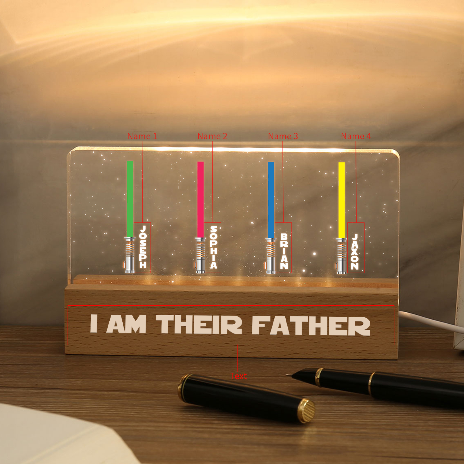 Personalised Star Wars Logo Father's Day Gift - I'm Their Dad - Table Lamp with 4 Names