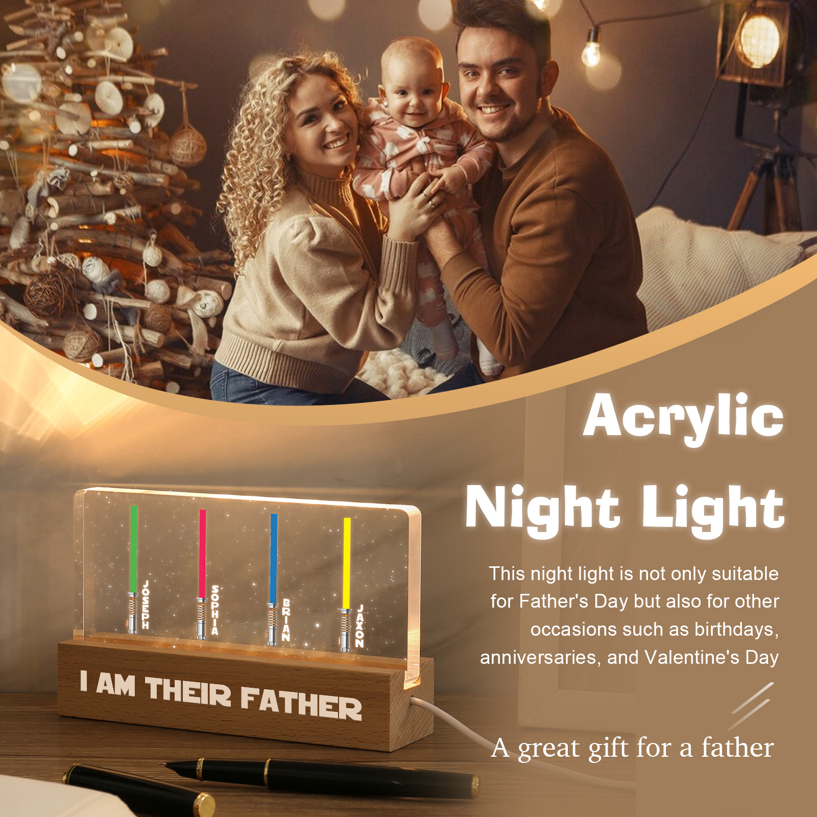 Personalised Star Wars Logo Father's Day Gift - I'm Their Dad - Table Lamp with 4 Names