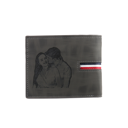Personalised Name Leather Men's Wallet With Card Slot Engraved Letter And Photo Gift For Him