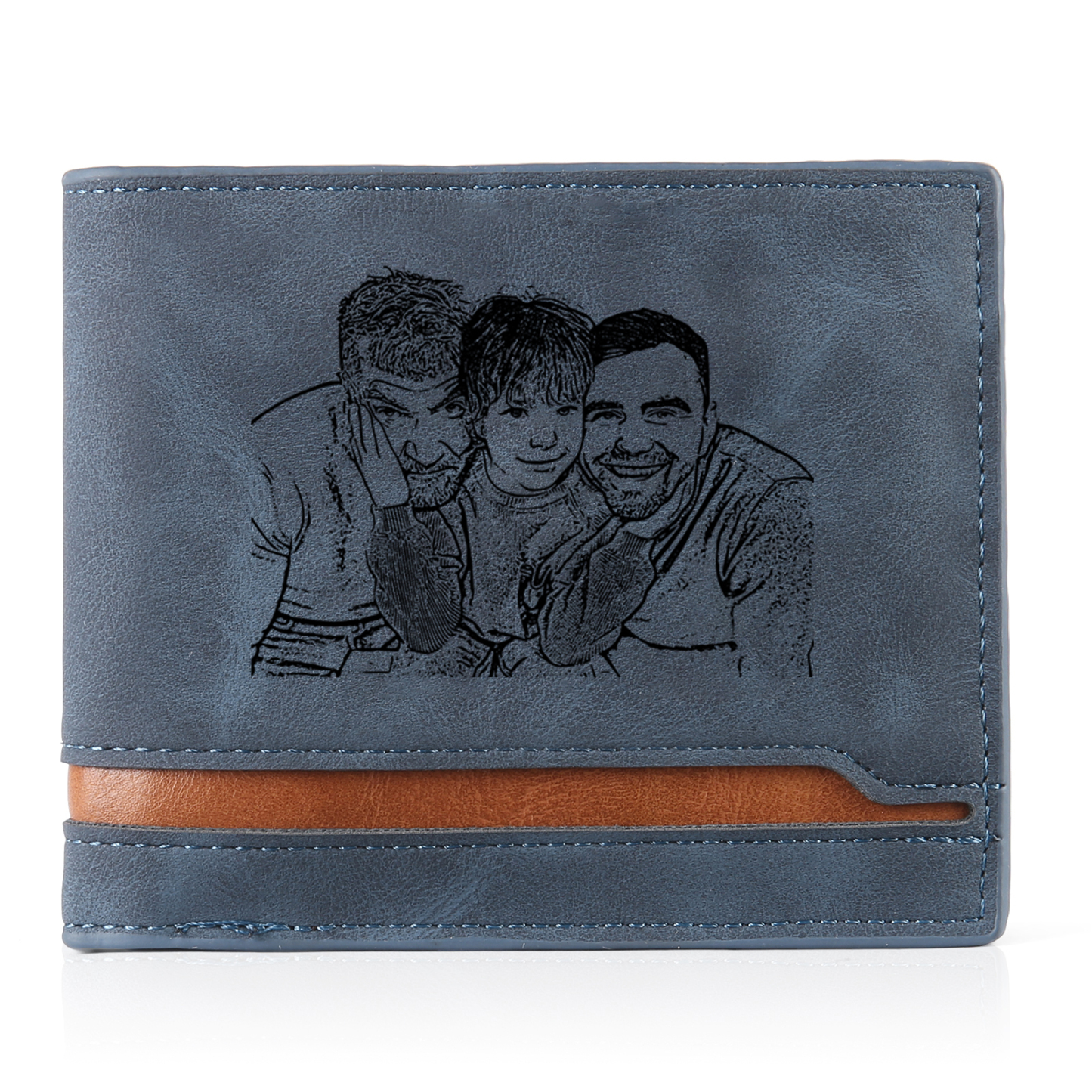 3 Names - Personalised Photo Custom Leather Men's Folding Wallet as a Father's Day Gift for Dad