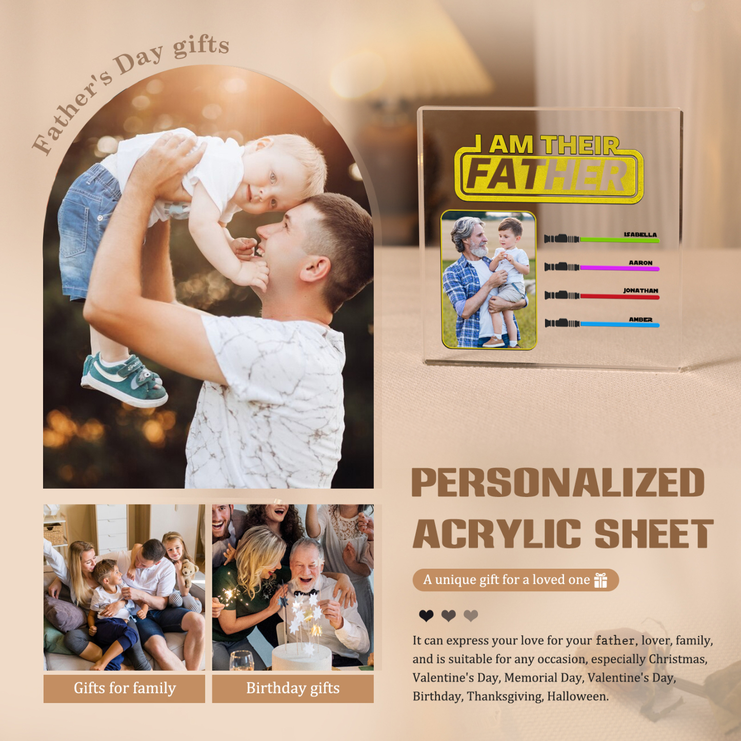 4 Names - Personalised Custom Name & Photo Acrylic Ornament - I AM THEIR FATHER- Father's Day Gift for Dad