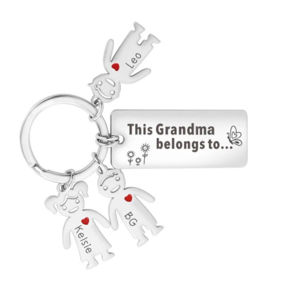Personalised Kids Charm Keyring Engraved 3 Names Key Chain Gifts For Father