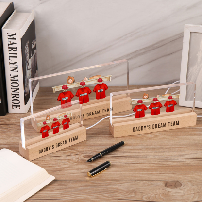 3 Names - Personalised Baseball Jersey Desk Lamp - Dad's Dream Team - Father's Day Gift for Dad