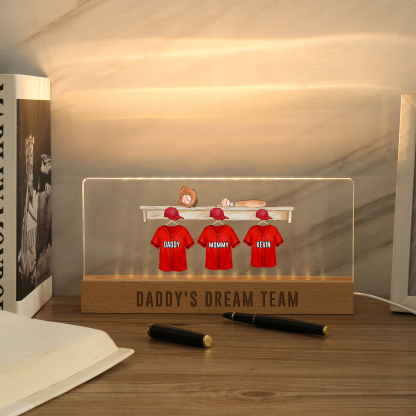 3 Names - Personalised Baseball Jersey Desk Lamp - Dad's Dream Team - Father's Day Gift for Dad