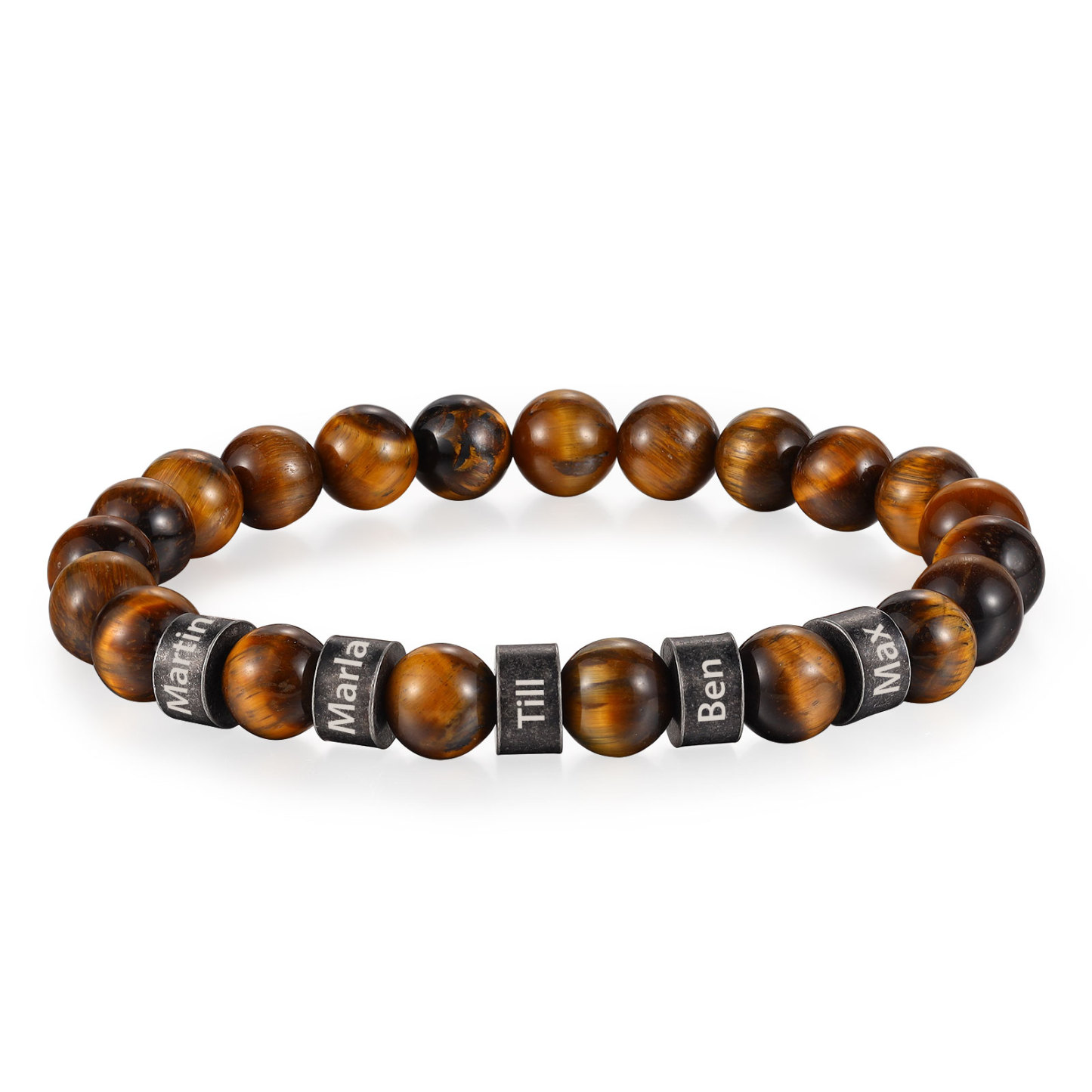 5 Names-Personalised Men Tiger's Eye A Goods Bracelet Engraved With Names, Custom Special Men Names Bracelet