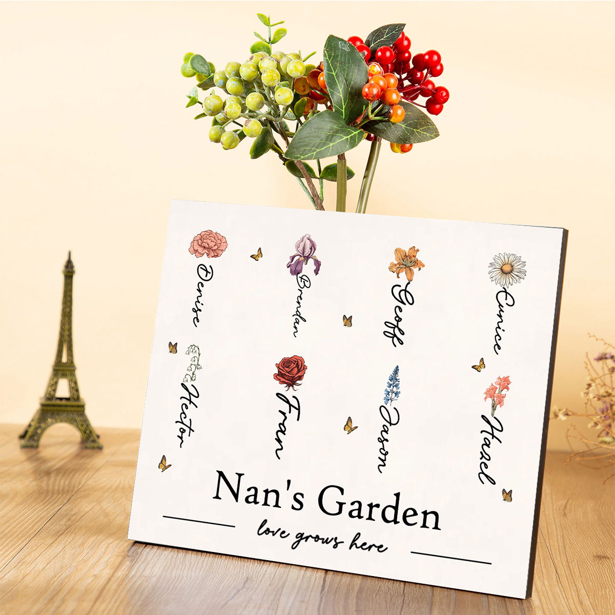 Personalised 1-12 Birth Flower Board Painting, Customized Name, Exquisite Wooden Decorations For Grandma