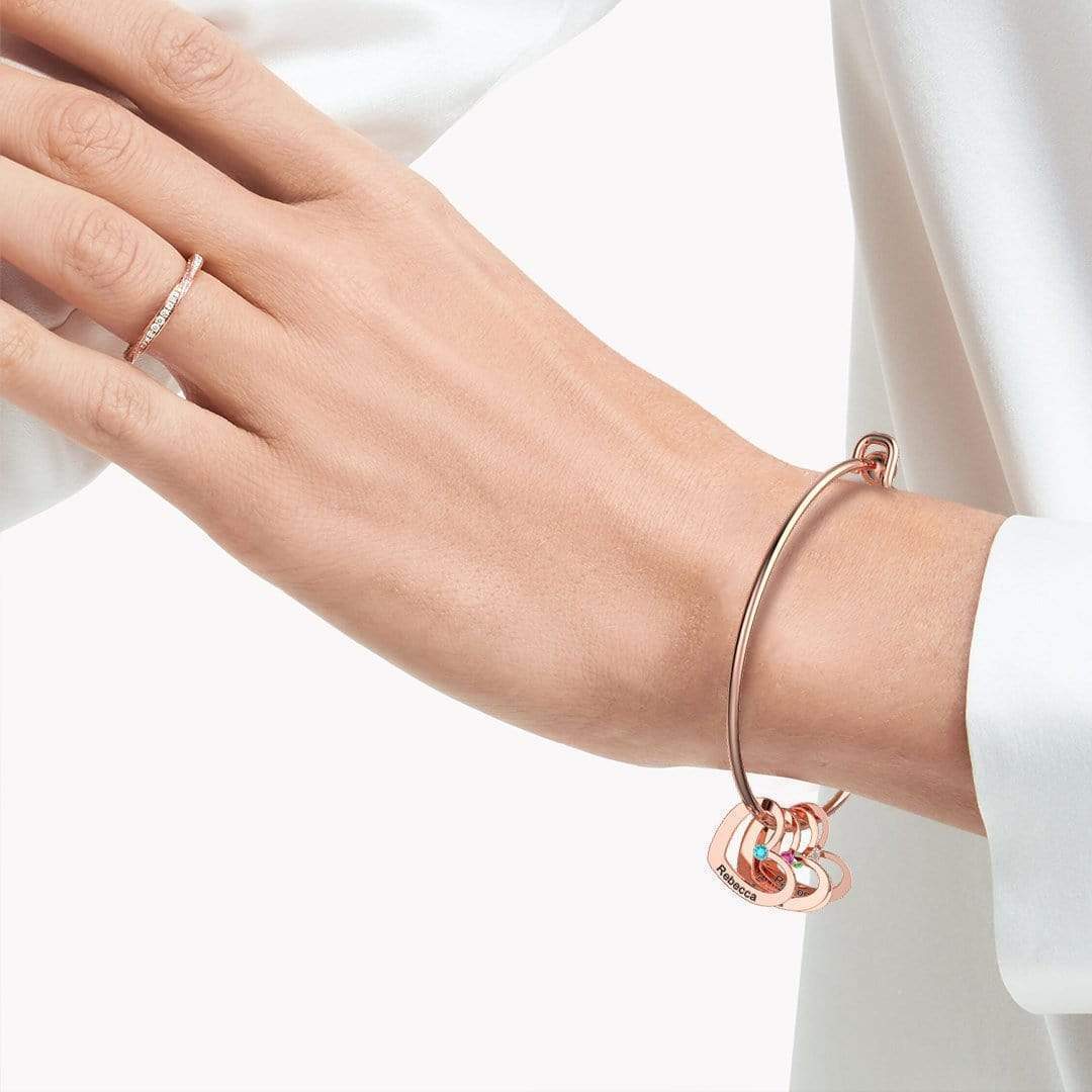 Personalised Heart Bangle With 6 Names and Birthstones Bangle Bracelet Mother's Day Gifts For women