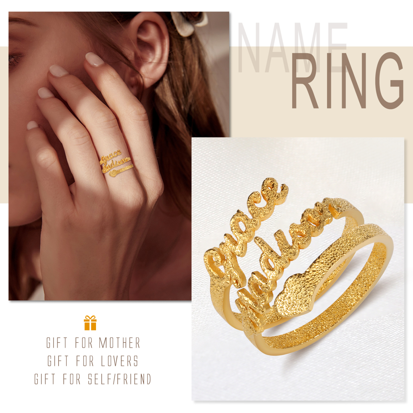 Personalised Family Name Ring Custom 2 Names Gifts For Women | Jessemade