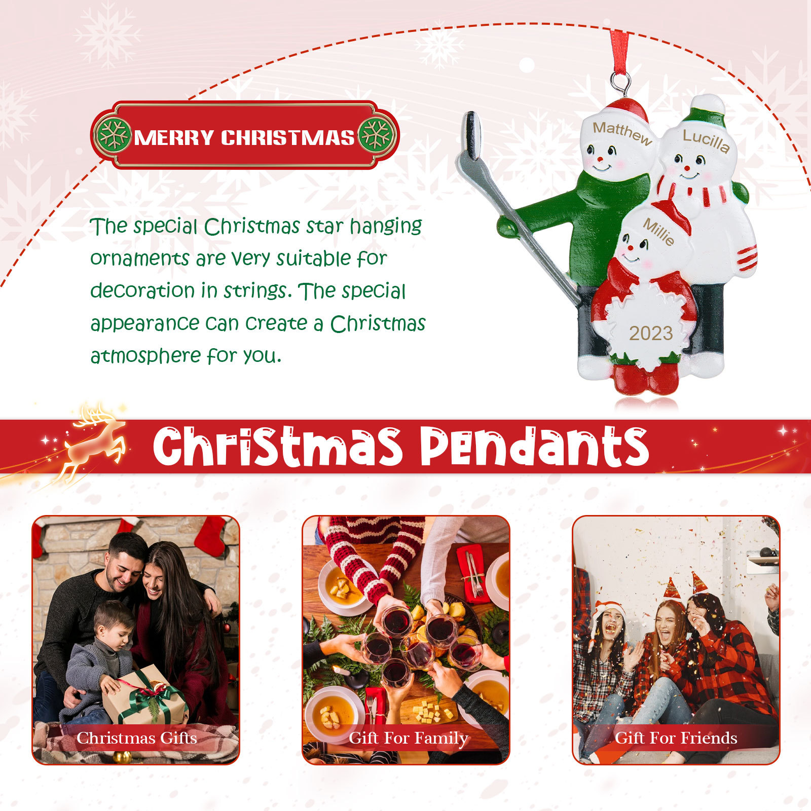 3 Names-Personalised Family Christmas Resin Hanging Ornament-Custom 3 Names Hanging Christmas Ornament Gifts For Family