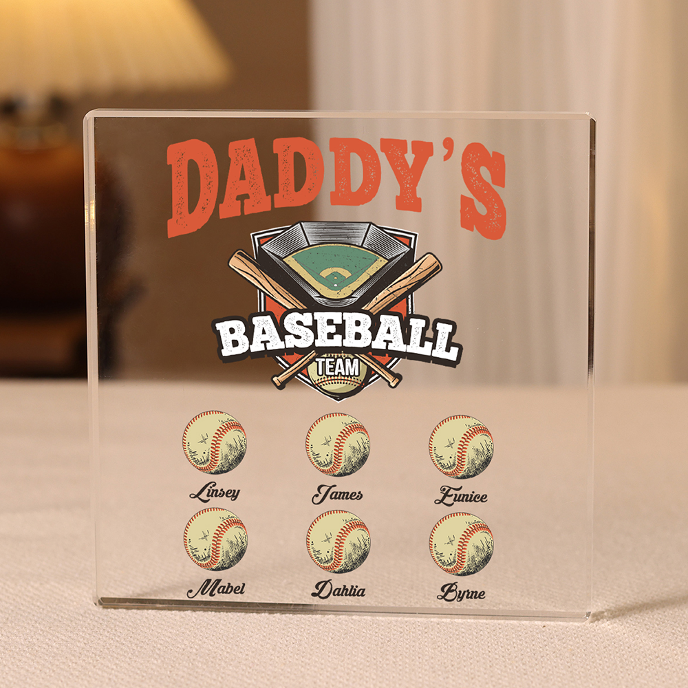 6 Names - Personalised Baseball Acrylic Keepsake Customized Name Acrylic Plaque Decoration Father's Day Gift for Dad